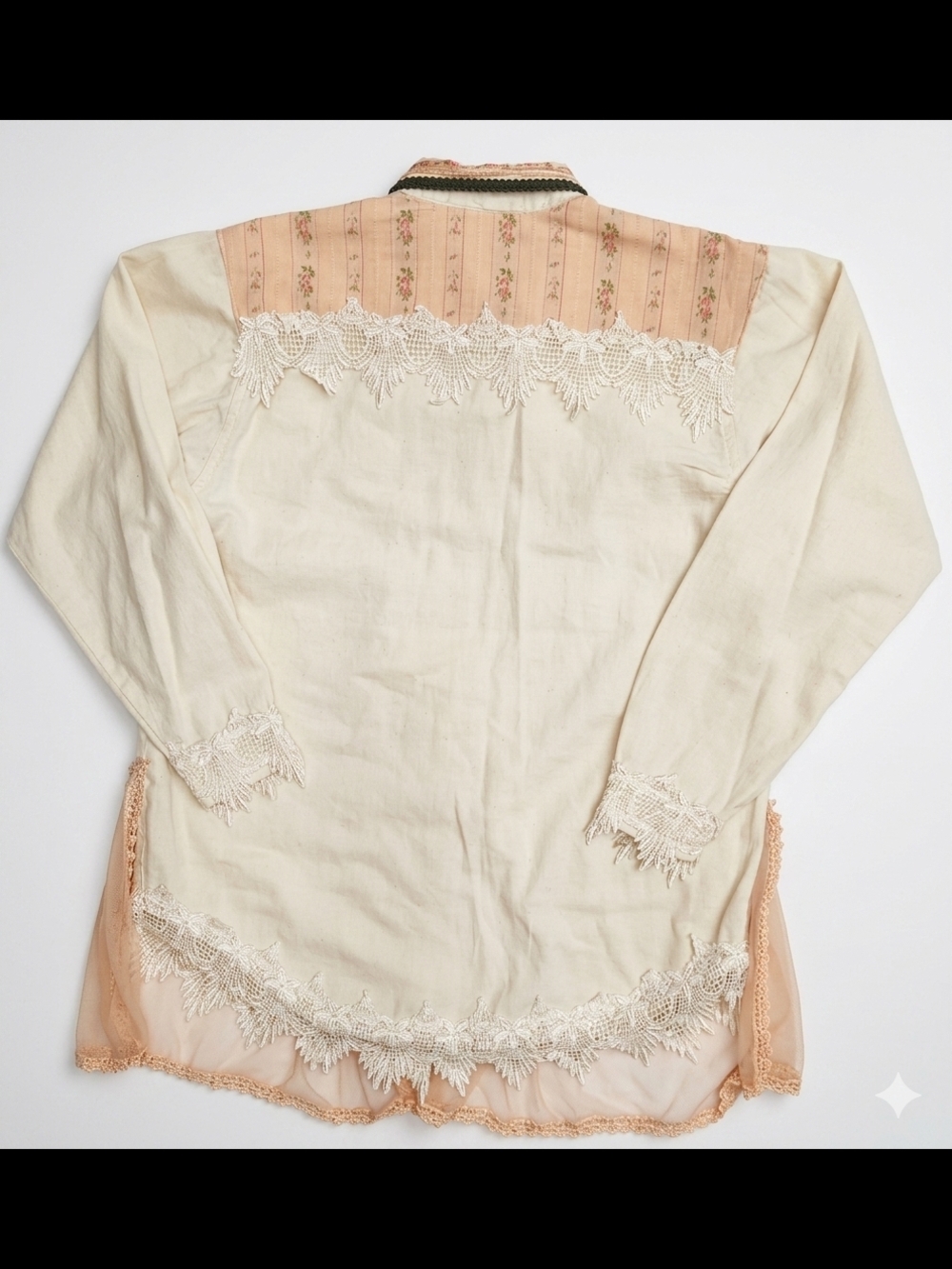 Vintage Taylor Cream and Peach Layered Lace Button-Down Top - Picture 4 of 16